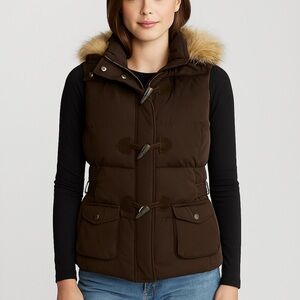 Lauren Ralph Lauren Women's Brown down vest‎ with faux fur collar, M